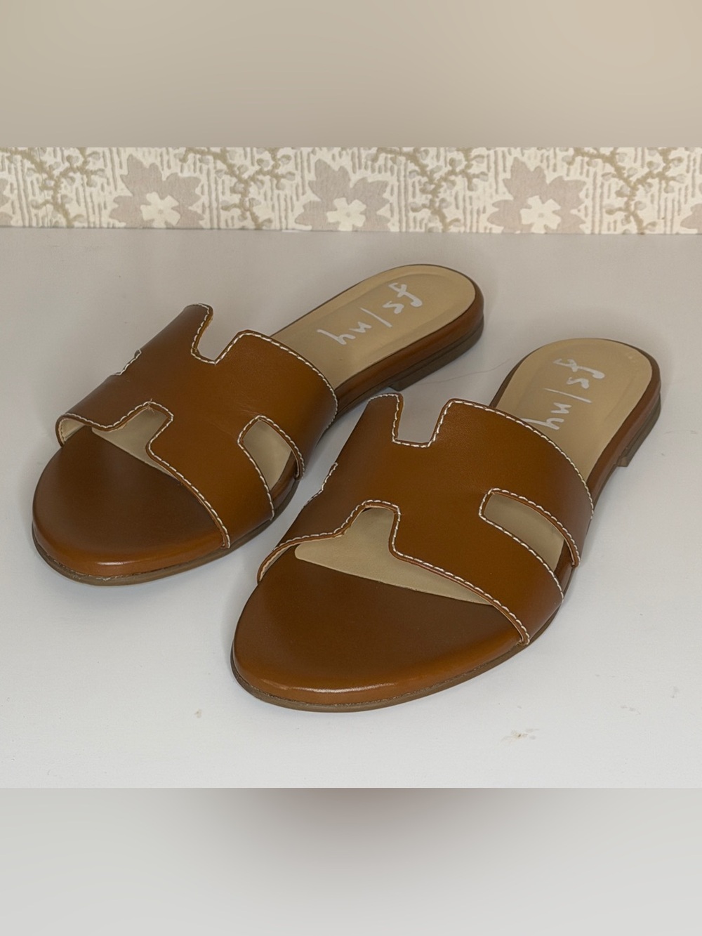 French Sole Alibi Slide Sandals in Cognac, Women’s size 7